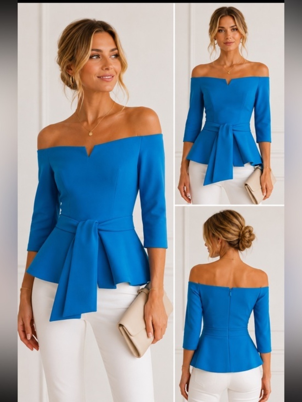 Safiyaa Neptune Blue Off-the-Shoulder Peplum Top Size 4 NWT Designer Blouse